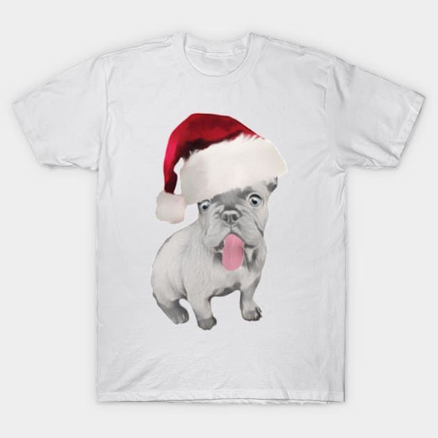 Funny French Bulldog In Santa Hat T-Shirt by NikkiBear67